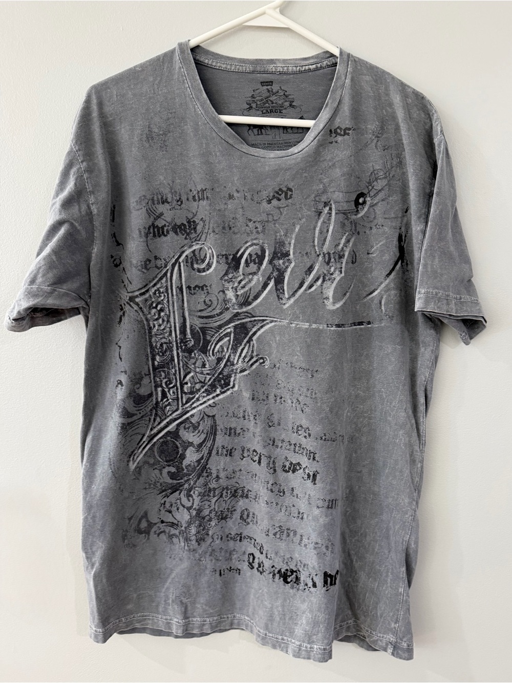 Levi's Gray Distressed Graphic Cotton Crew Neck Short Sleeve Men's Large T-Shirt
